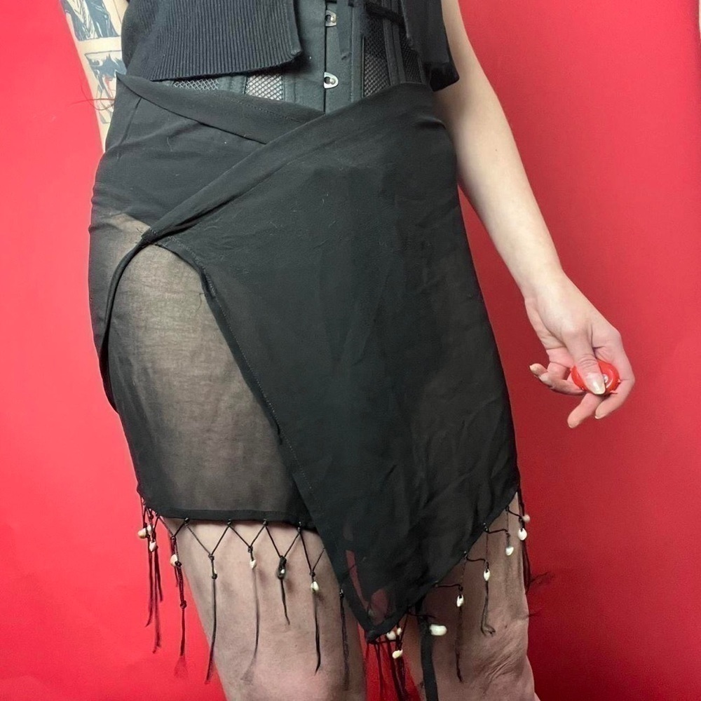 Sheer wrap skirt with tassels and shells 🖤🤍